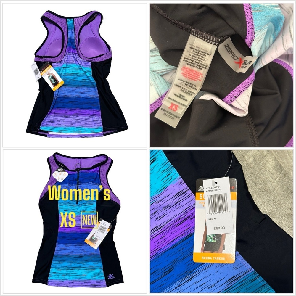 Women’s Zeroxposur XS Zipper Padded UPF Swim Swimwear Tank Top Aqua Blue NWT